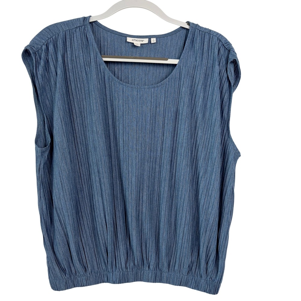 Chico's Pleated Bubble Hem Top Size 1(8-10) Medium Blue Excellent